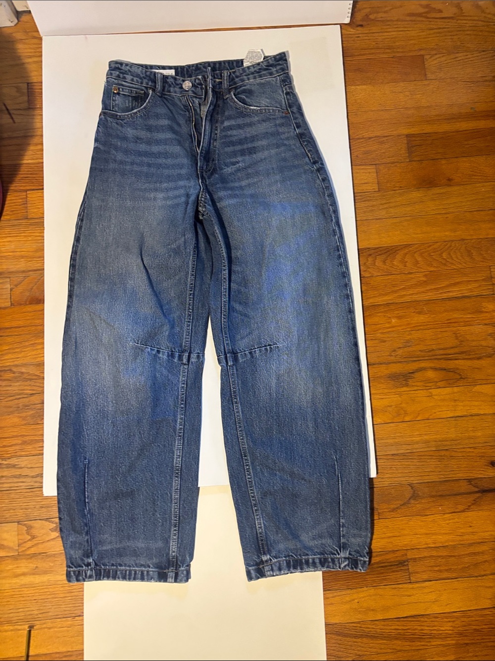 Zara Blue Denim Barrel Leg Jeans